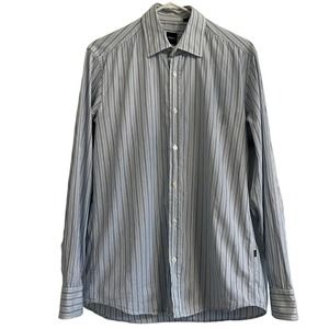 Men’s Hugo Boss Blue Striped Button Down Dress Shirt Size Medium